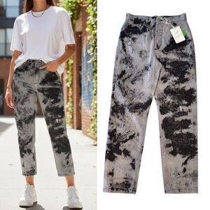 Elan Black Gray Tie Dye High Rise Button Fly Cropped Jeans Small NWT Straight